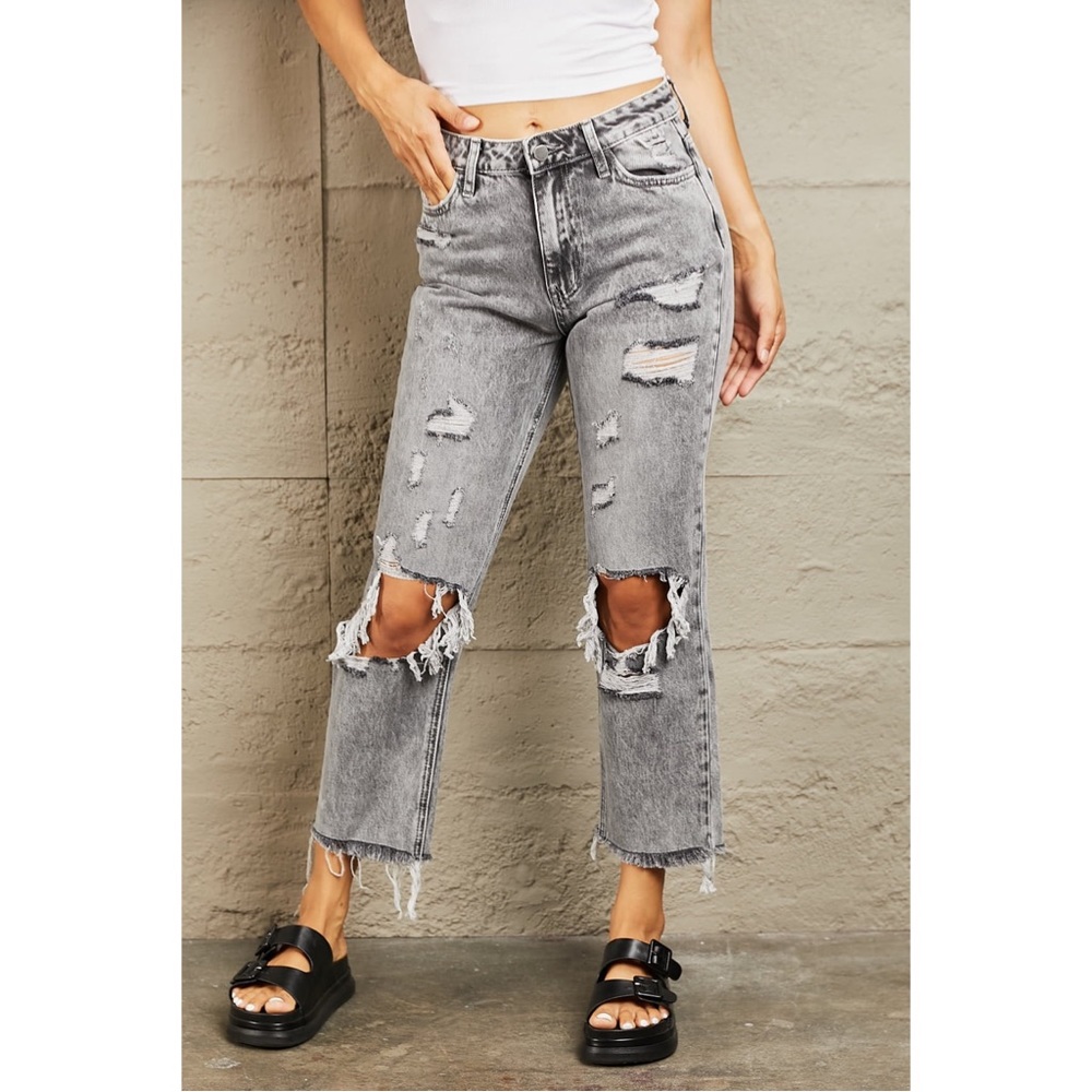 NWT Acid Wash Distressed Straight Jeans